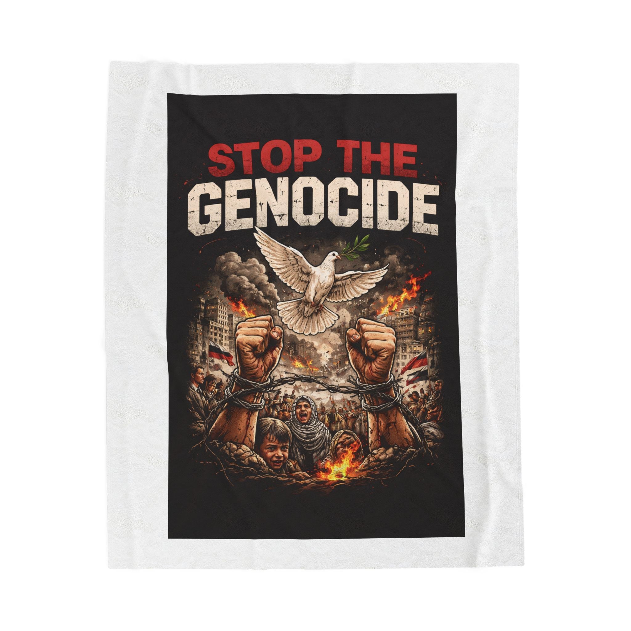 Velveteen Plush Blanket — "Stop the Genocide" Protest Throw Blanket