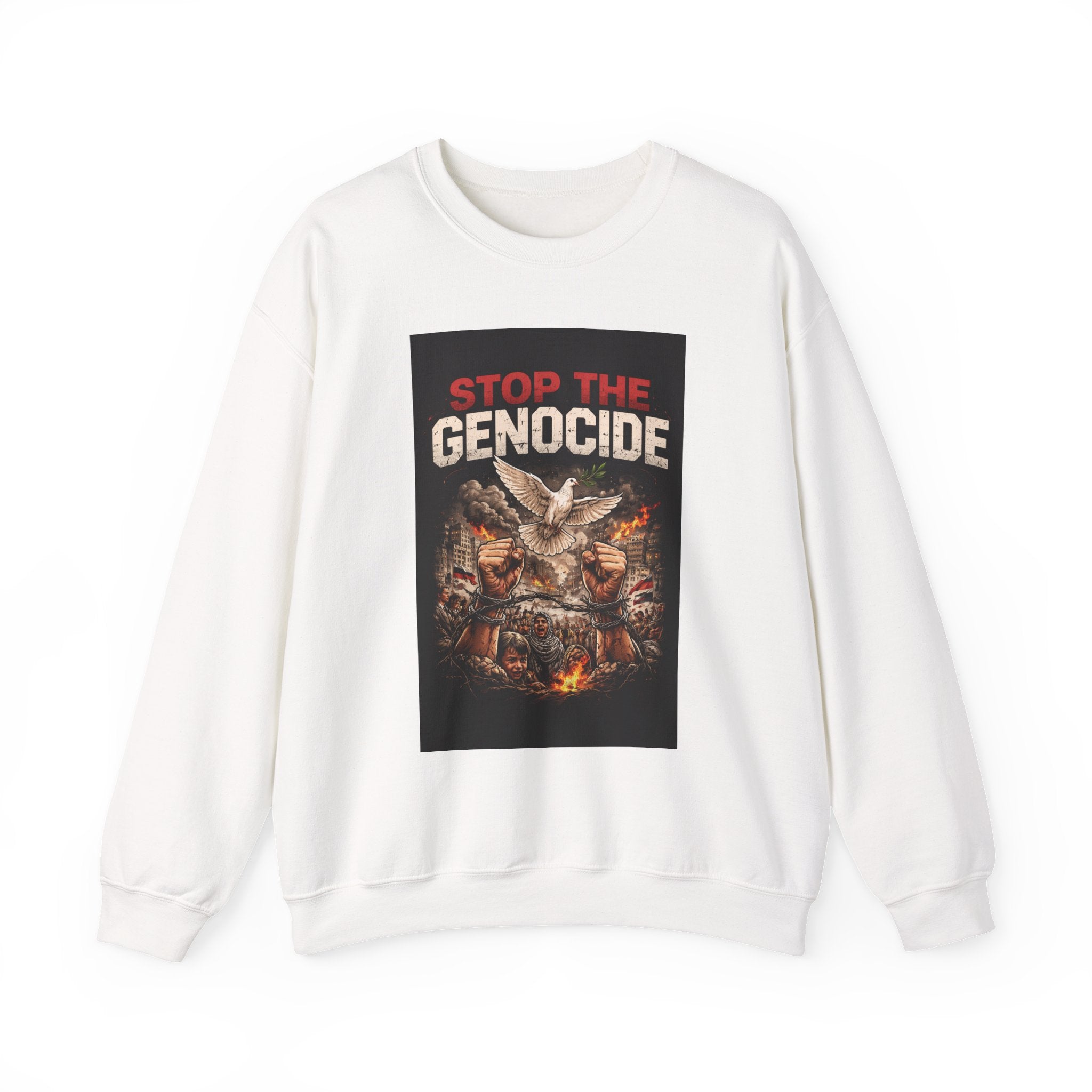 Crewneck Sweatshirt — "Stop the Genocide" Graphic Protest Design