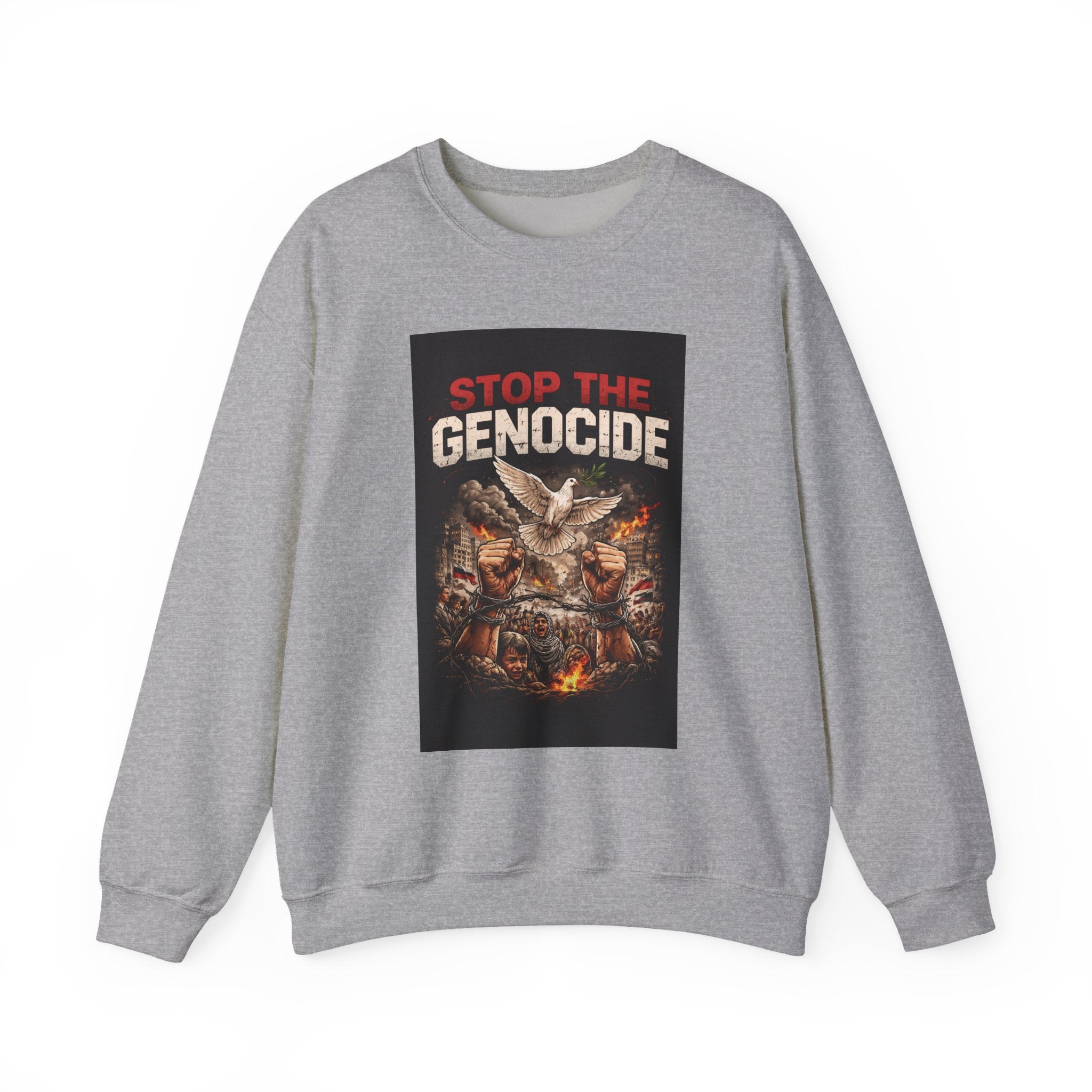 Crewneck Sweatshirt — "Stop the Genocide" Graphic Protest Design